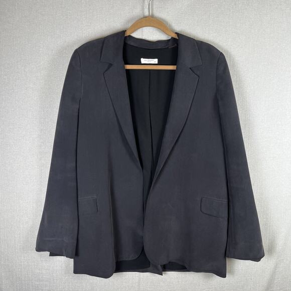 Equipment Femme 100% Silk Black Blazer Womens Size Medium Back Slit Shoulder Pad - Picture 1 of 10